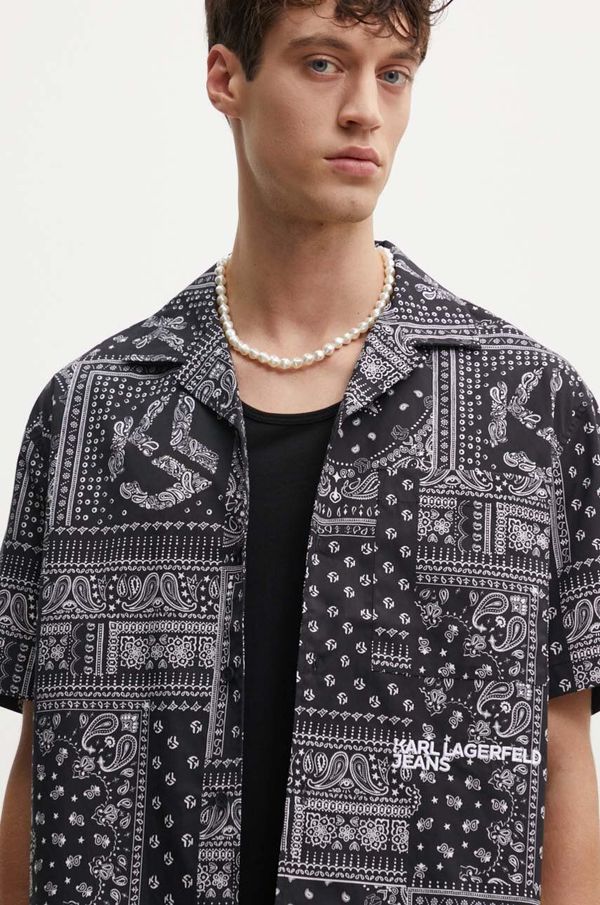 Karl Lagerfeld Jeans Pamučna košulja Karl Lagerfeld Jeans za muškarce, boja: crna, relaxed, 245D1604