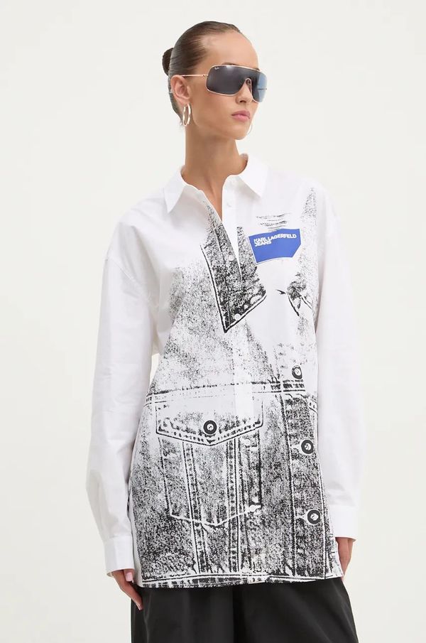 Karl Lagerfeld Jeans Pamučna košulja Karl Lagerfeld Jeans za žene, boja: bijela, relaxed, s klasičnim ovratnikom, 246J1604