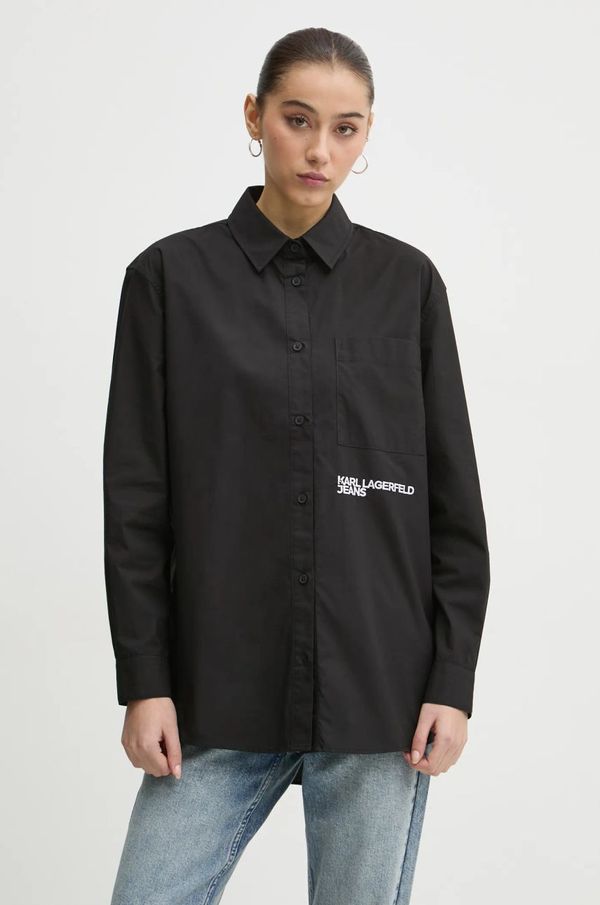 Karl Lagerfeld Jeans Pamučna košulja Karl Lagerfeld Jeans za žene, boja: crna, relaxed, s klasičnim ovratnikom, A1W11001