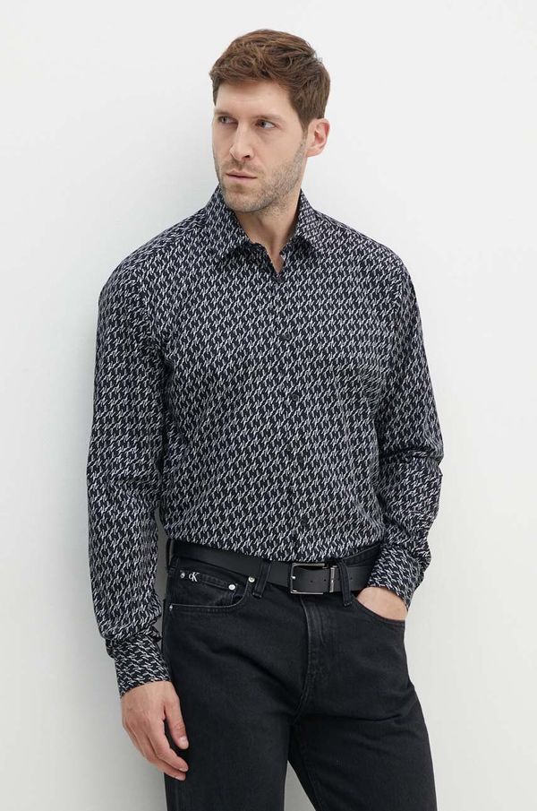 Karl Lagerfeld Pamučna košulja Karl Lagerfeld za muškarce, boja: crna, regular, s klasičnim ovratnikom, 543678.605000