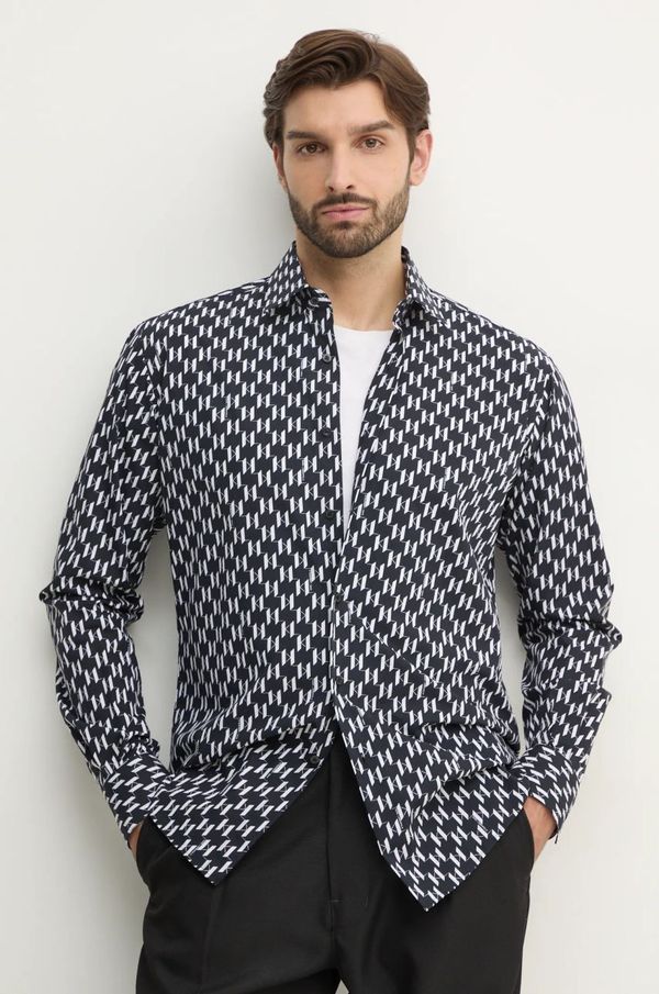 Karl Lagerfeld Pamučna košulja Karl Lagerfeld za muškarce, boja: crna, regular, s klasičnim ovratnikom, 551695.605000