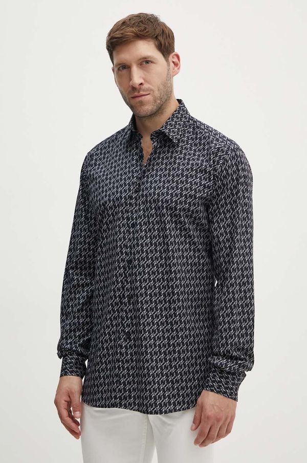 Karl Lagerfeld Pamučna košulja Karl Lagerfeld za muškarce, boja: crna, regular, s klasičnim ovratnikom