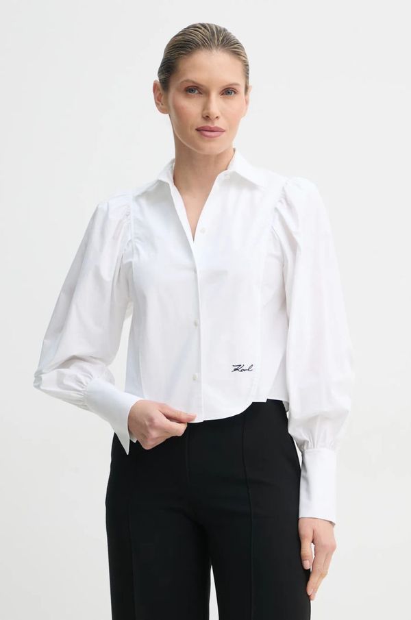 Karl Lagerfeld Pamučna košulja Karl Lagerfeld za žene, boja: bijela, regular, s klasičnim ovratnikom, A1W11016