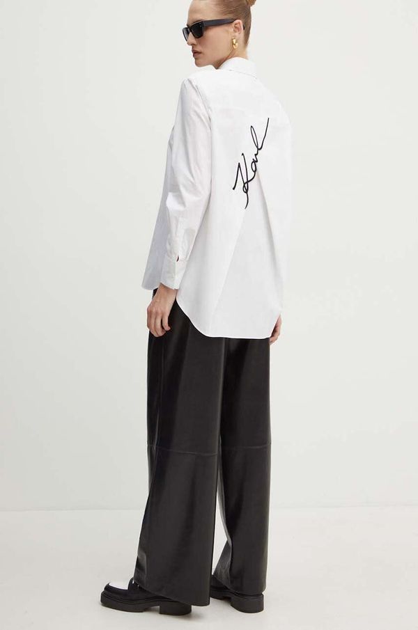 Karl Lagerfeld Pamučna košulja Karl Lagerfeld za žene, boja: bijela, relaxed, s klasičnim ovratnikom, 245W1603