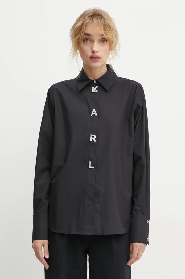 Karl Lagerfeld Pamučna košulja Karl Lagerfeld za žene, boja: crna, regular, s klasičnim ovratnikom, A1W11026