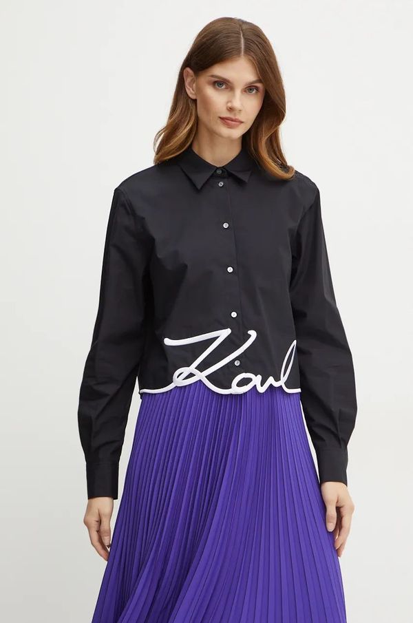 Karl Lagerfeld Pamučna košulja Karl Lagerfeld za žene, boja: crna, regular, s klasičnim ovratnikom