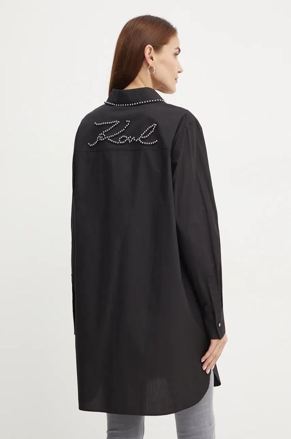 Karl Lagerfeld Pamučna košulja Karl Lagerfeld za žene, boja: crna, relaxed, s klasičnim ovratnikom, 246W1602