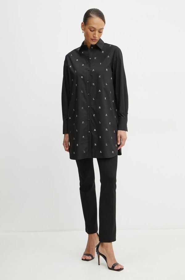 Karl Lagerfeld Pamučna košulja Karl Lagerfeld za žene, boja: crna, relaxed, s klasičnim ovratnikom, A1W11018
