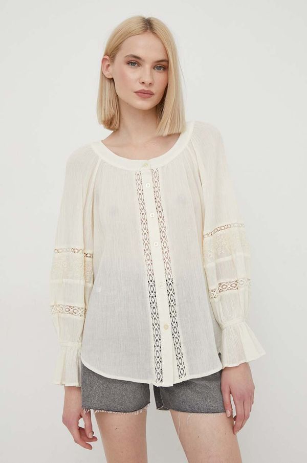 Lauren Ralph Lauren Pamučna košulja Lauren Ralph Lauren za žene, boja: bež, relaxed