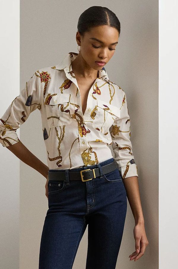 Lauren Ralph Lauren Pamučna košulja Lauren Ralph Lauren za žene, boja: bijela, regular, s klasičnim ovratnikom, 200957119