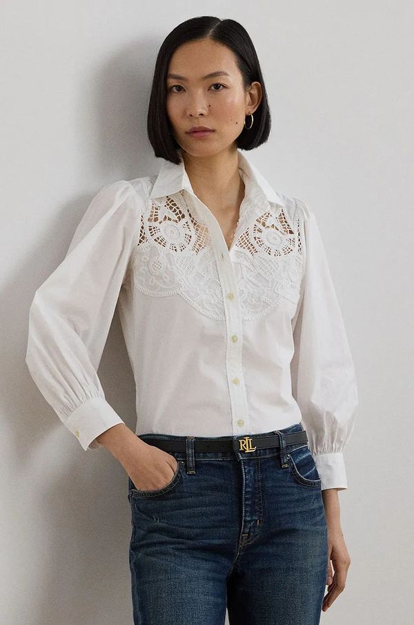 Lauren Ralph Lauren Pamučna košulja Lauren Ralph Lauren za žene, boja: bijela, regular, s klasičnim ovratnikom, 200957345