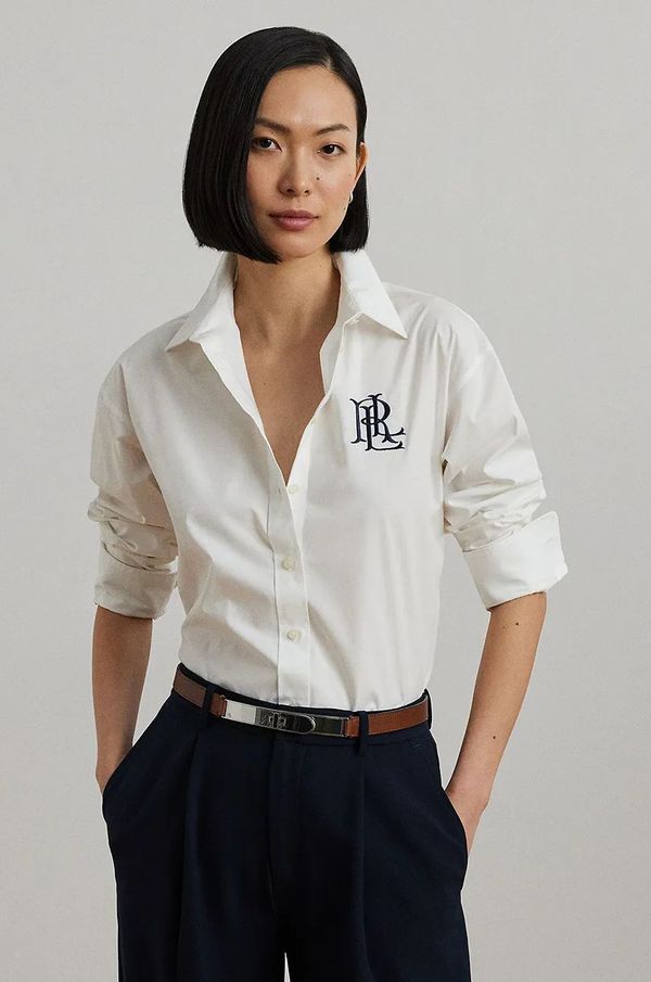 Lauren Ralph Lauren Pamučna košulja Lauren Ralph Lauren za žene, boja: bijela, relaxed, s klasičnim ovratnikom, 200932538