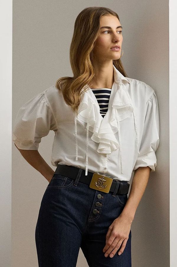 Lauren Ralph Lauren Pamučna košulja Lauren Ralph Lauren za žene, boja: bijela, relaxed, s klasičnim ovratnikom, 200962682