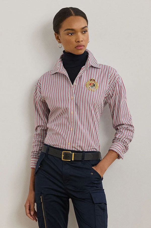 Lauren Ralph Lauren Pamučna košulja Lauren Ralph Lauren za žene, boja: tamno plava, relaxed, s klasičnim ovratnikom, 200962945