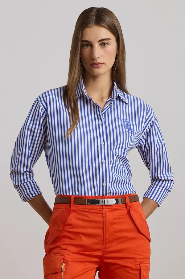 Lauren Ralph Lauren Pamučna košulja Lauren Ralph Lauren za žene, relaxed, s klasičnim ovratnikom, 200957334