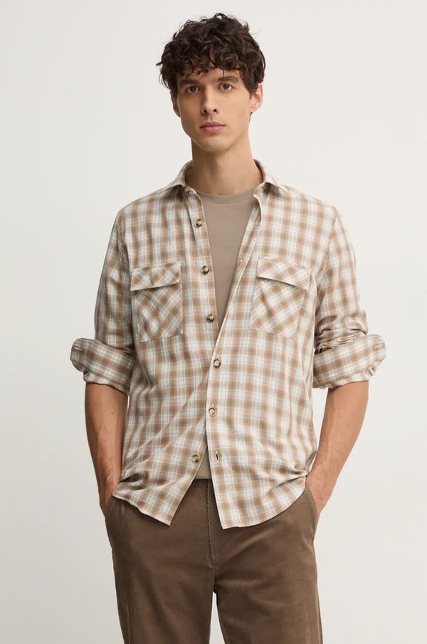 Liu Jo Pamučna košulja Liu Jo za muškarce, boja: bež, regular, s klasičnim ovratnikom, QF4227 T2693