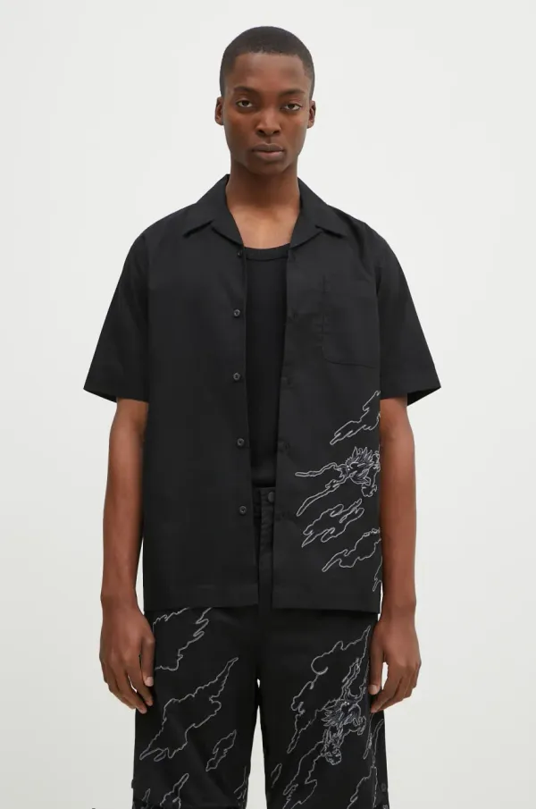 Maharishi Pamučna košulja Maharishi Dpm: Sparse Bonsai Camo Shirt za muškarce, boja: crna, relaxed, 5336.BLACK