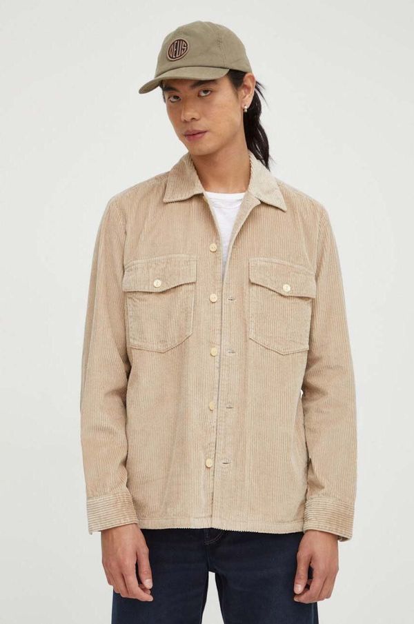 Marc O'Polo Pamučna košulja Marc O'Polo za muškarce, boja: bež, relaxed, s klasičnim ovratnikom