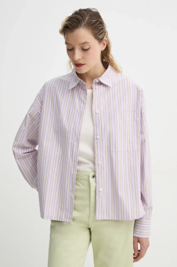 Marc O'Polo Pamučna košulja Marc O'Polo za žene, boja: ljubičasta, relaxed, s klasičnim ovratnikom, 5000006198