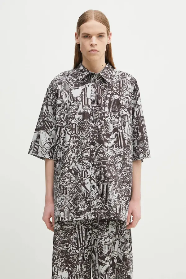 Marcelo Burlon Pamučna košulja Marcelo Burlon Aop Mech Bowling Shirt Dark Grey Medium