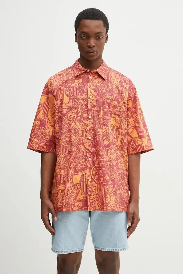 Marcelo Burlon Pamučna košulja Marcelo Burlon Aop Mech Bowling Shirt Orange Burgundy