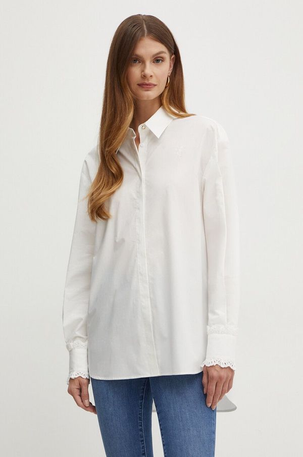 Marella Pamučna košulja Marella za žene, boja: bijela, relaxed, s klasičnim ovratnikom, 2423116071200