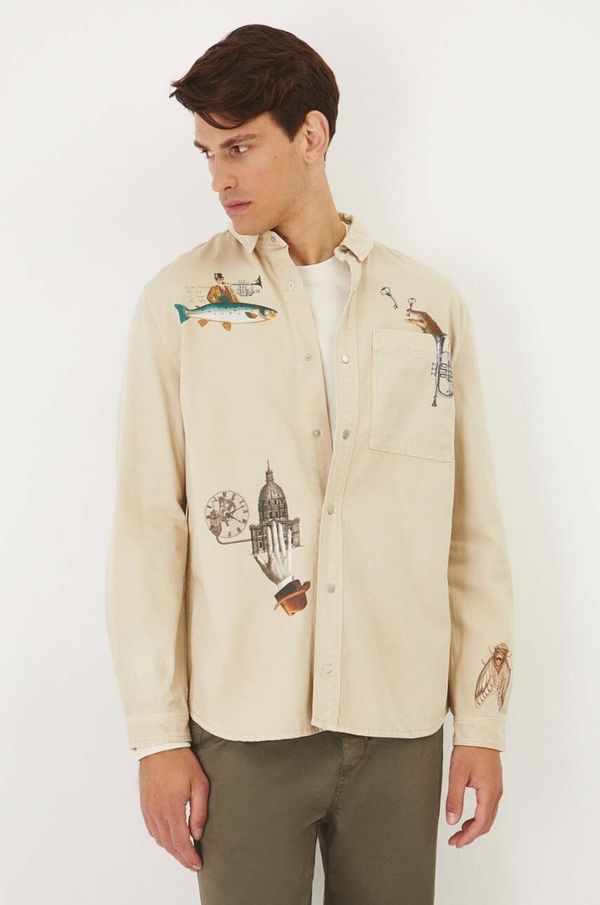 Medicine Pamučna košulja Medicine za muškarce, boja: bež, relaxed, s klasičnim ovratnikom