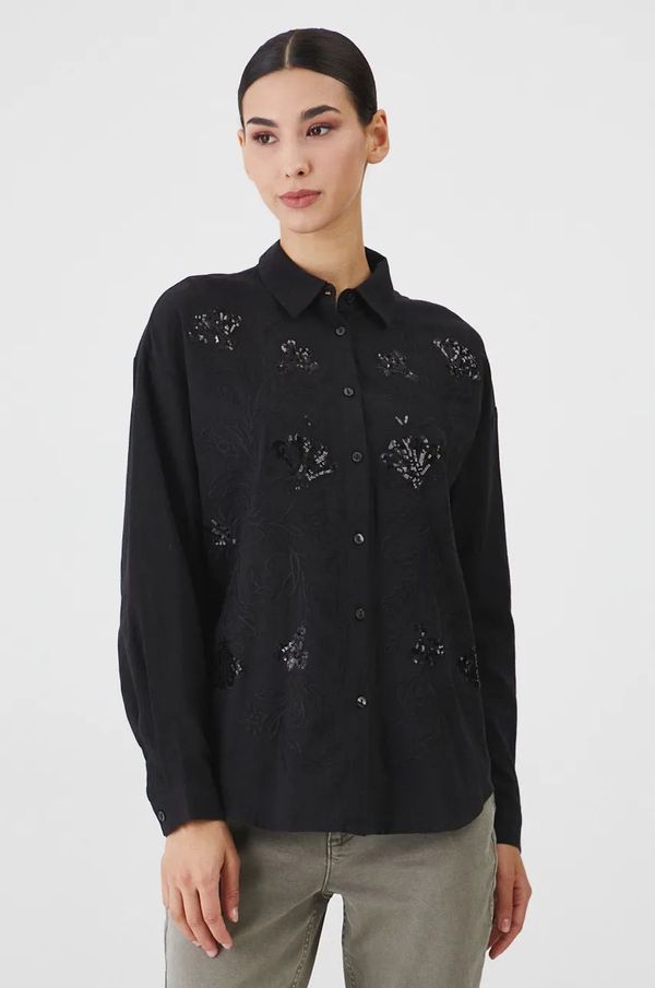 Medicine Pamučna košulja Medicine za žene, boja: crna, relaxed, s klasičnim ovratnikom