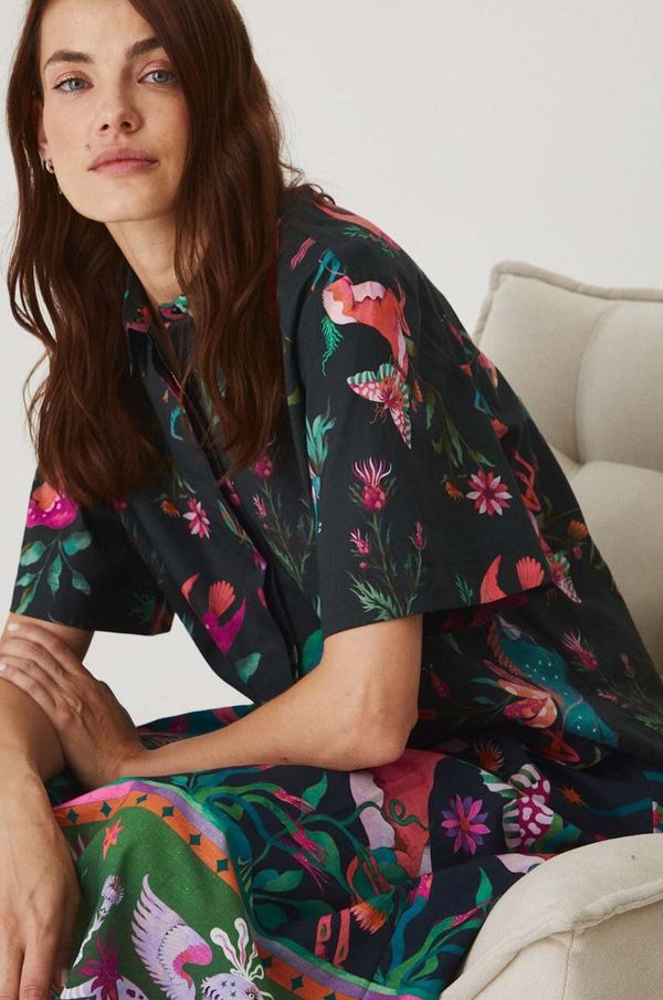 Medicine Pamučna košulja Medicine za žene, boja: zelena, relaxed, s klasičnim ovratnikom