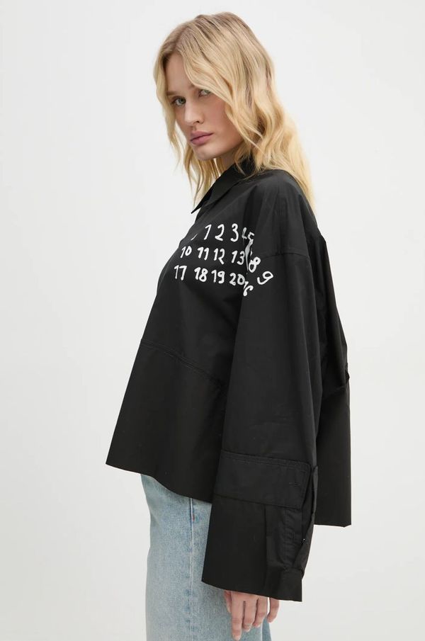 MM6 Maison Margiela Pamučna košulja MM6 Maison Margiela za žene, boja: crna, relaxed, s klasičnim ovratnikom, S62DT0034.S47294