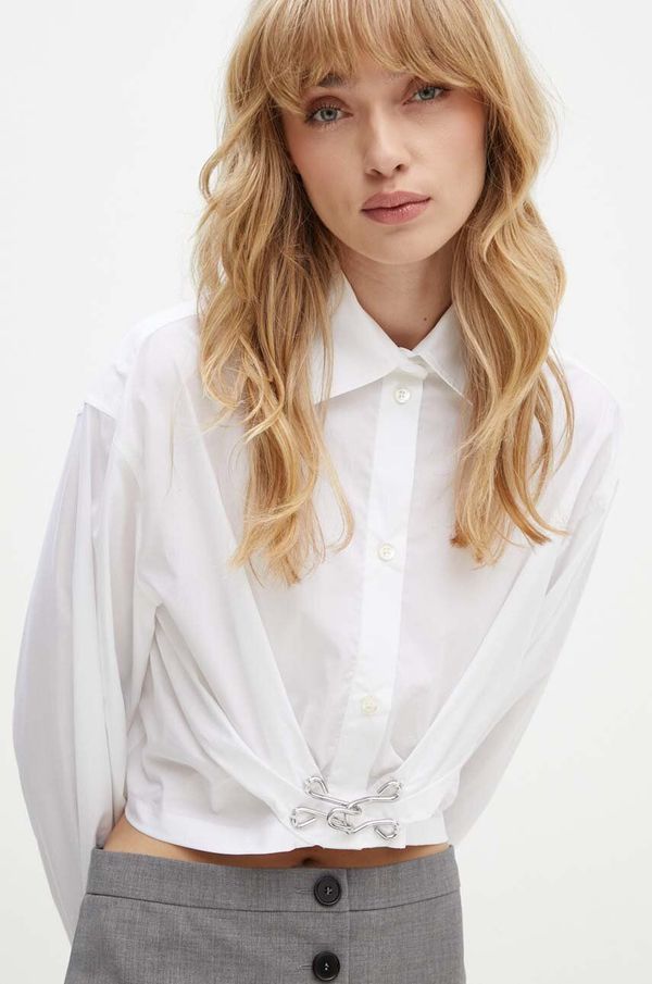 Moschino Jeans Pamučna košulja Moschino Jeans za žene, boja: bijela, regular, s klasičnim ovratnikom, 0203.8231