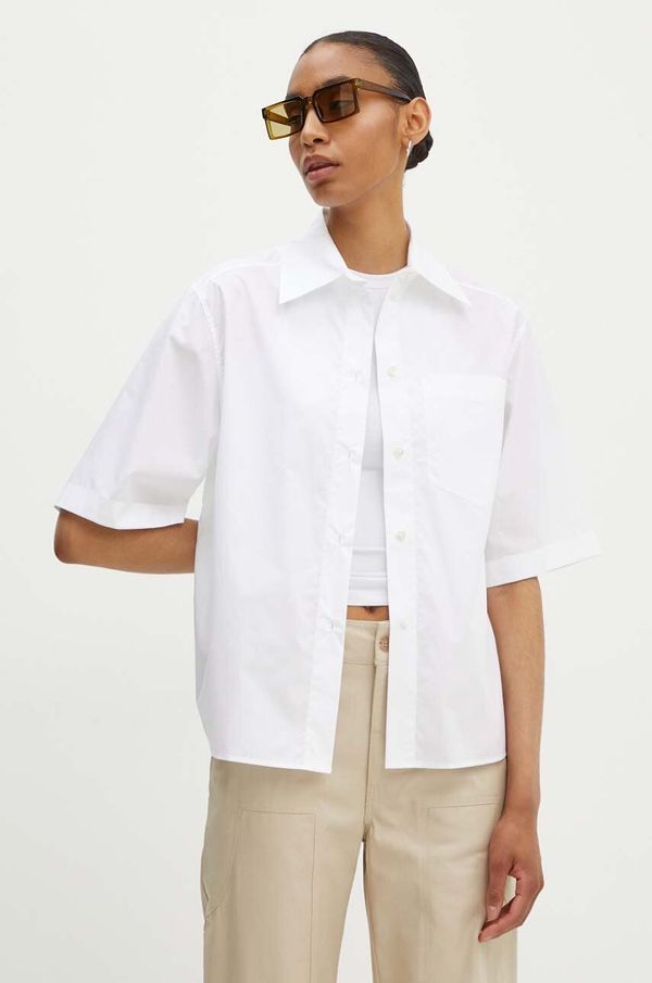 Moschino Jeans Pamučna košulja Moschino Jeans za žene, boja: bijela, relaxed, s klasičnim ovratnikom, 0204.8231