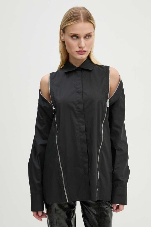 MSGM Pamučna košulja MSGM za žene, boja: crna, relaxed, s klasičnim ovratnikom, 3742MDE07.247816