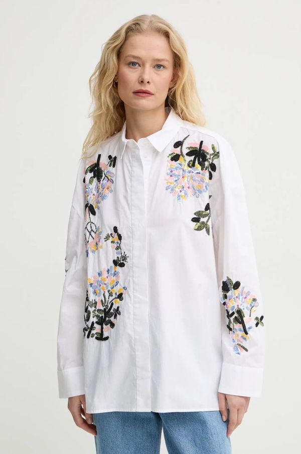 MUNTHE Pamučna košulja MUNTHE SINGUS za žene, boja: bijela, relaxed, s klasičnim ovratnikom, 244100224422