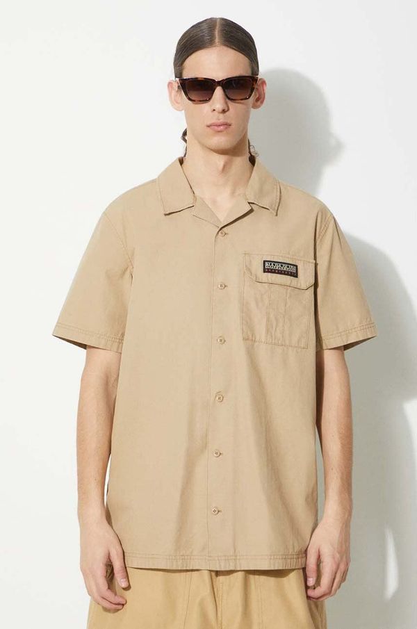 Napapijri Pamučna košulja Napapijri G-Boyd za muškarce, boja: bež, relaxed, NP0A4HQ4N1E1