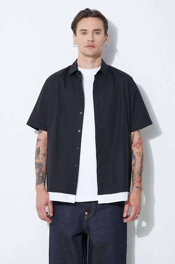 Neil Barrett Pamučna košulja Neil Barrett Loose Double Layer Short Sleeve Shirt za muškarce, boja: crna, regular, s klasičnim ovratnikom, MY60218C-Y051-524N