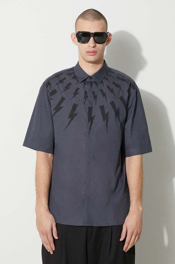 Neil Barrett Pamučna košulja Neil Barrett LOOSE ROLLED UP FAIR-ISLE THUNDERBOLT za muškarce, relaxed, s klasičnim ovratnikom, NBV6CM172A.V003S.037