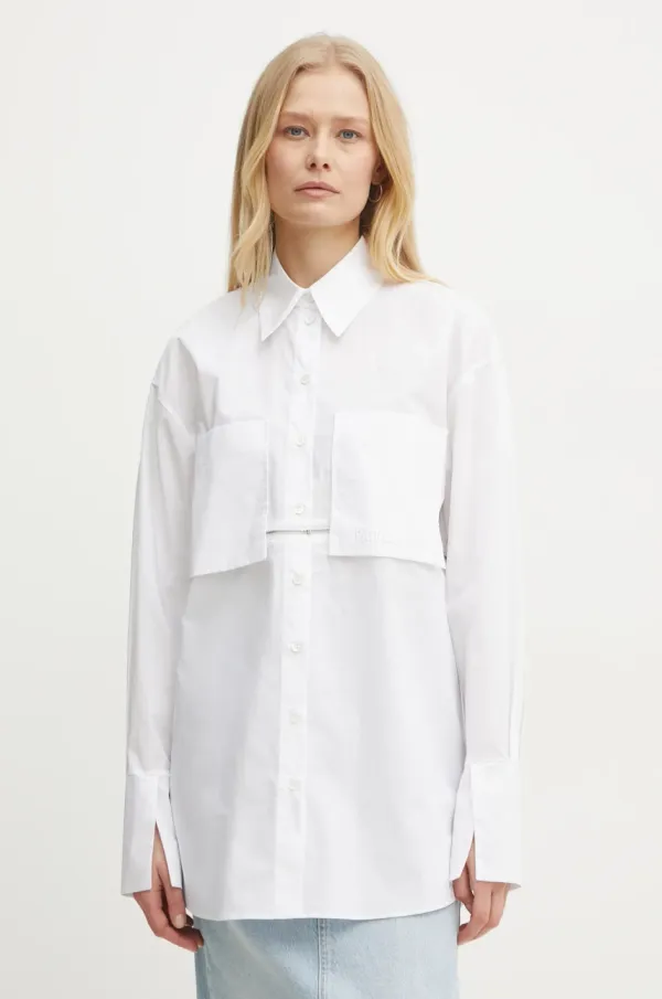 Patrizia Pepe Pamučna košulja Patrizia Pepe za žene, boja: bijela, relaxed, s klasičnim ovratnikom, 8C0737 AH74