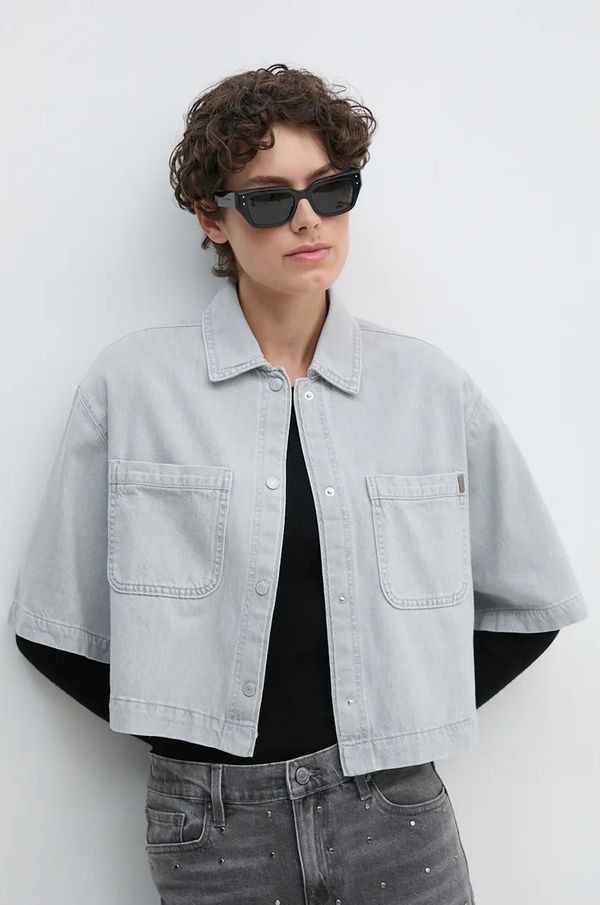 Pepe Jeans Pamučna košulja Pepe Jeans ELLE CLOUD za žene, boja: siva, relaxed, s klasičnim ovratnikom, PL304869