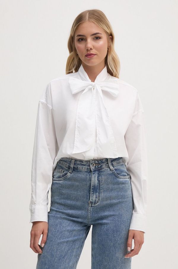 Pepe Jeans Pamučna košulja Pepe Jeans KARYMA za žene, boja: bijela, relaxed, s izrezom na vezanje, PL304954