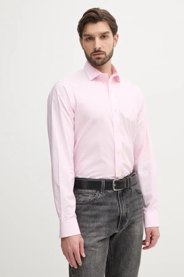 Polo Ralph Lauren Pamučna košulja Polo Ralph Lauren za muškarce, boja: ružičasta, regular, s talijanskim ovratnikom, 712969006