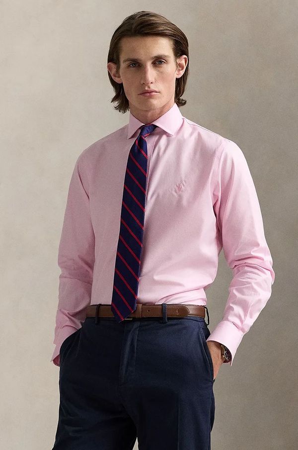Polo Ralph Lauren Pamučna košulja Polo Ralph Lauren za muškarce, boja: ružičasta, slim, s talijanskim ovratnikom, 712969015