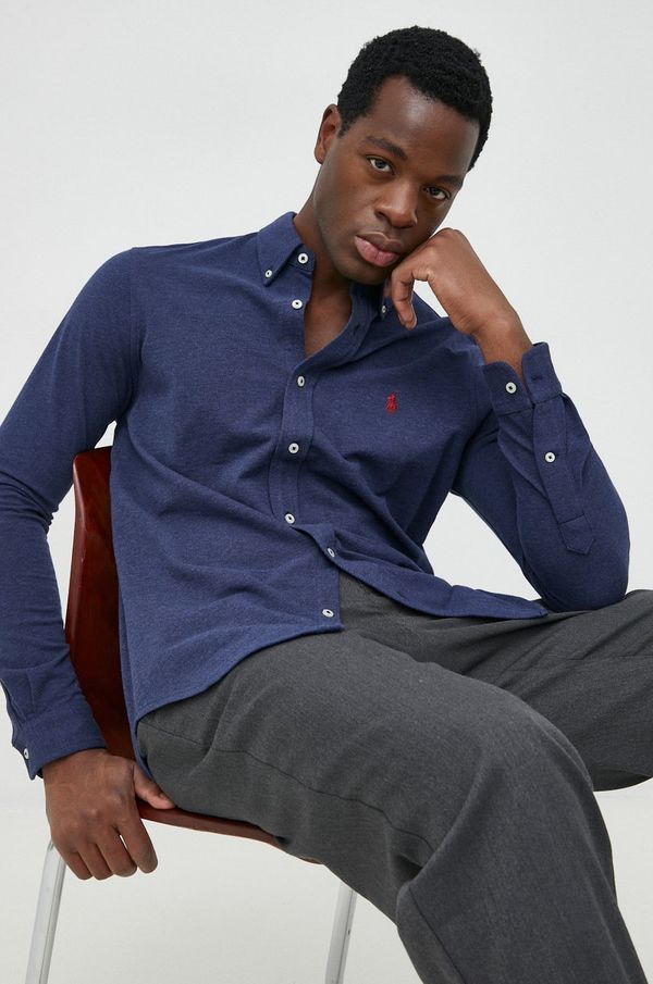 Ralph Lauren Pamučna košulja Polo Ralph Lauren za muškarce, boja: tamno plava, regular, o button-down ovratnikom