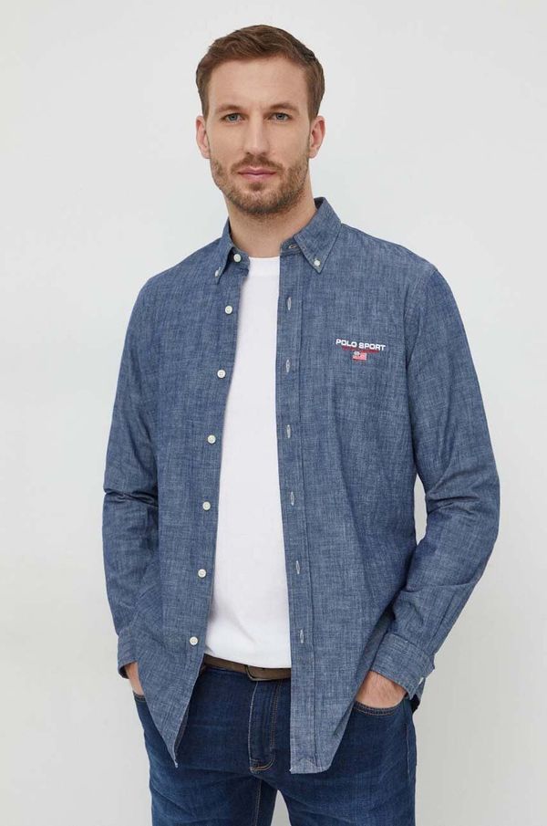 Polo Ralph Lauren Pamučna košulja Polo Ralph Lauren za muškarce, boja: tamno plava, regular, s button-down ovratnikom