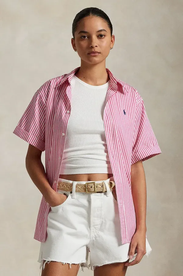 Polo Ralph Lauren Pamučna košulja Polo Ralph Lauren za žene, boja: bijela, relaxed, s klasičnim ovratnikom, 211968224