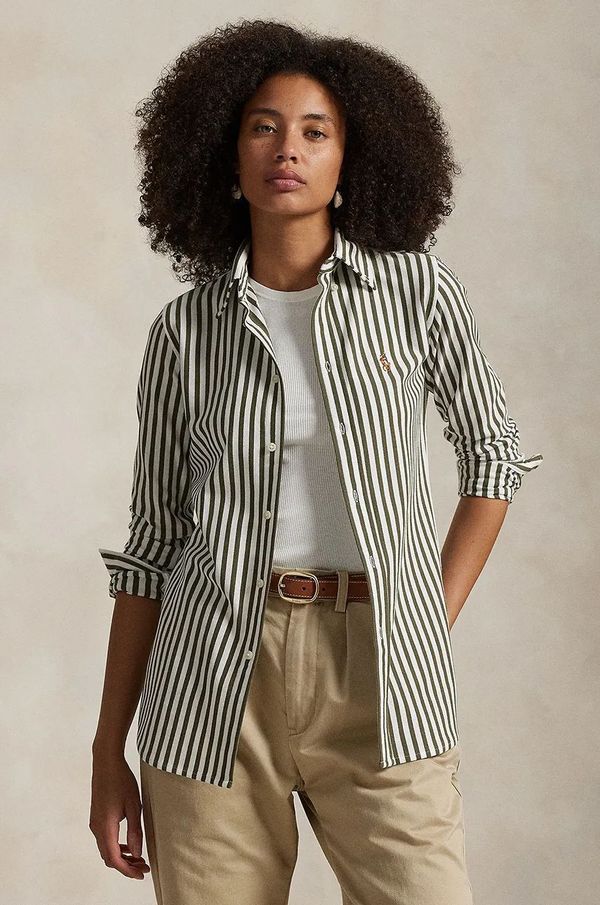 Polo Ralph Lauren Pamučna košulja Polo Ralph Lauren za žene, boja: zelena, slim, s klasičnim ovratnikom, 211910131