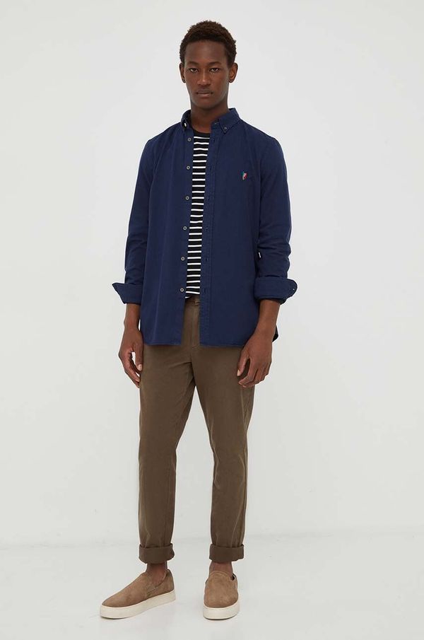 PS Paul Smith Pamučna košulja PS Paul Smith za muškarce, boja: tamno plava, regular, s button-down ovratnikom