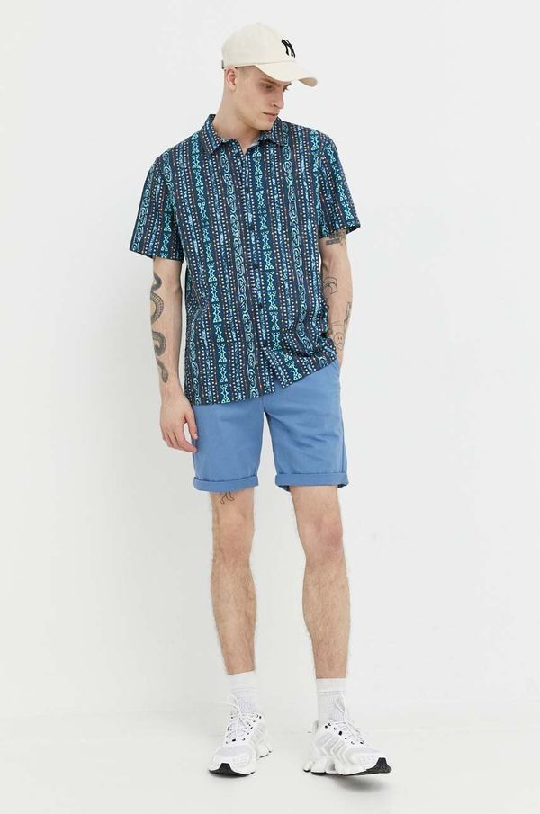 Quiksilver Pamučna košulja Quiksilver za muškarce, boja: tamno plava, regular, s klasičnim ovratnikom