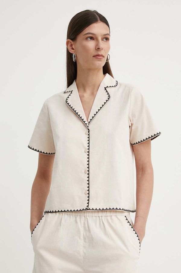 Resume Pamučna košulja Résumé BeatriceRS za žene, boja: bež, regular, s klasičnim ovratnikom, 121901184