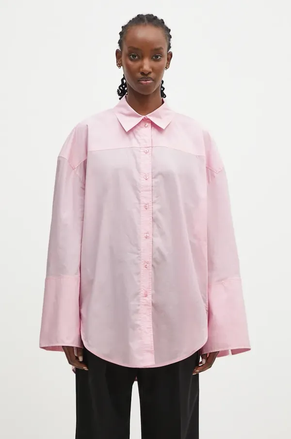 Rotate Pamučna košulja Rotate Oversized za žene, boja: ružičasta, relaxed, s klasičnim ovratnikom, 1127141011